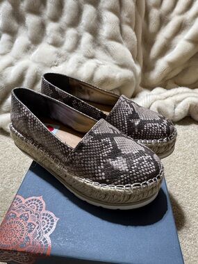 Women’s Snake-Print Espadrille Platform Slip-Ons - Brown